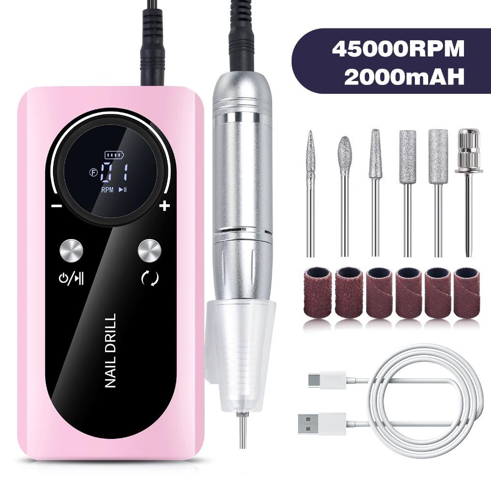 45000RPM Electric Nail File USB Rechargeable Nail Sander File Nail Drill Machine  Professional Use