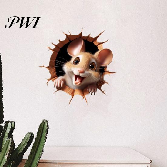 Cute Wall Decoration 2Pcs 3D Cartoon Mouse Cat Stickers Self-adhesive Nursery Decal Removable Waterproof High-Quality PVC Material Wear-resistant Easy