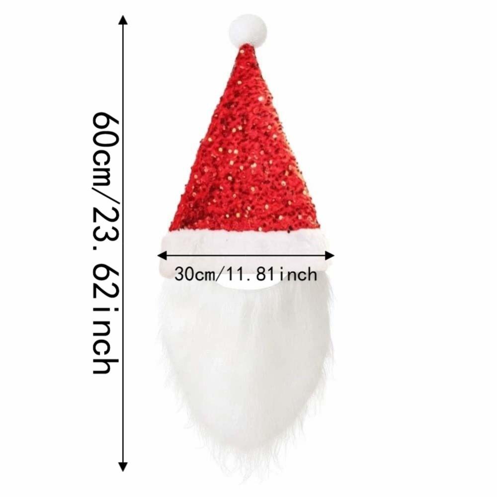Cute Sequin Christmas Santa Hat Long Plush Beard Costume Hat Festive Party Cap School Event