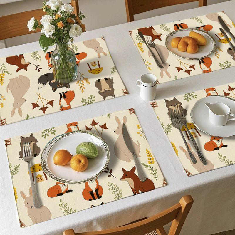 4/6pcs Rectangular Placemats - 18X12 Inches Cute Forest Animals Seamless Repeating Pattern Illustration 2D Element Design Easy-Clean Table Mat Durable