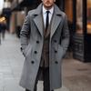 Men Long Woolen Coat Lapel Long Sleeve Solid Color Windbreaker Pockets Double Breasted Solid Color Mid-length