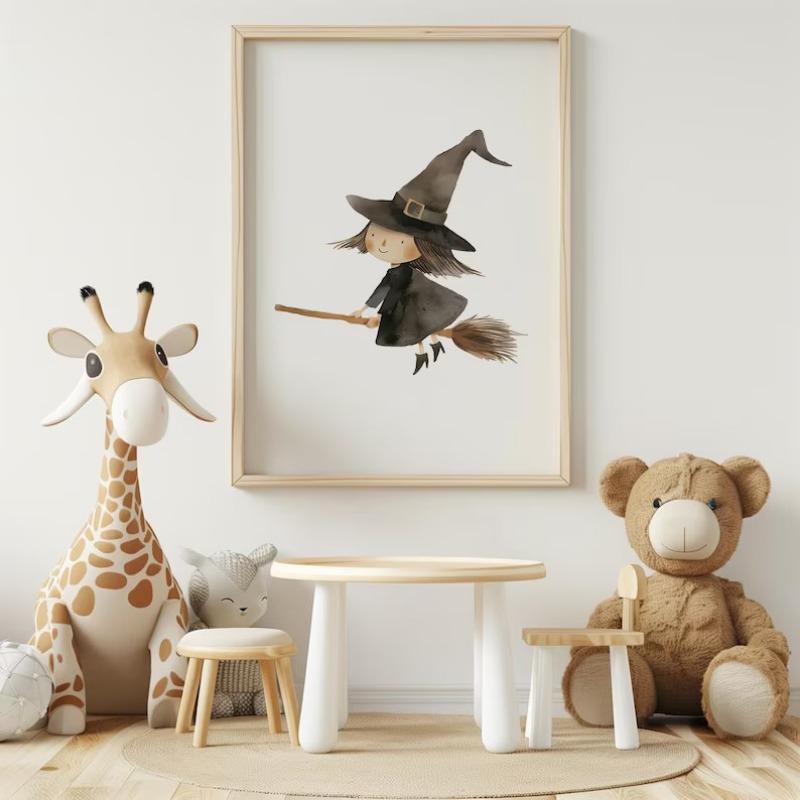 Halloween Cute Witches Wizard Pink Ghost Cartoon Magic Figure Poster Canvas Painting Wall Art Pictures Home Playroom Decor