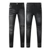 GLYDE American Street Style Tight Jeans Black Leather Patch Ripped Worn Denim Tapered Pants