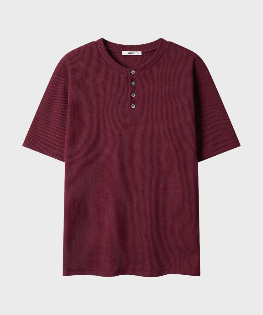 Женская полуукороченная футболка-henley с вафельной текстурой LEIRE [Бордовый]
