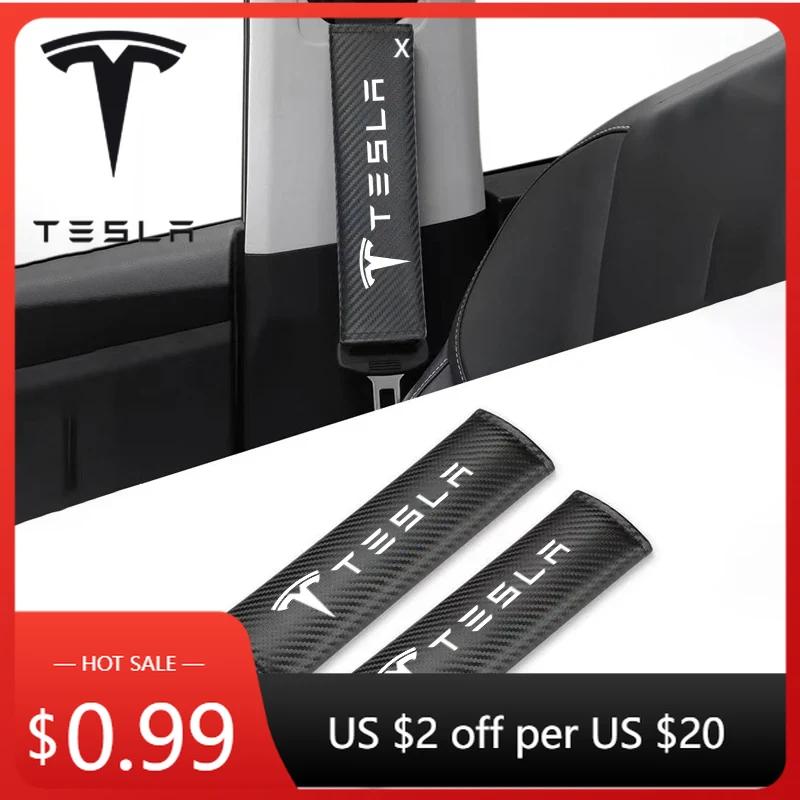 Автомобильная наклейка Tesla 2 шт. Кожаный чехол-защита плеча ремня безопасности автомобиля Хлопковый для Tesla Model 3 Model S X Y Roadster Space