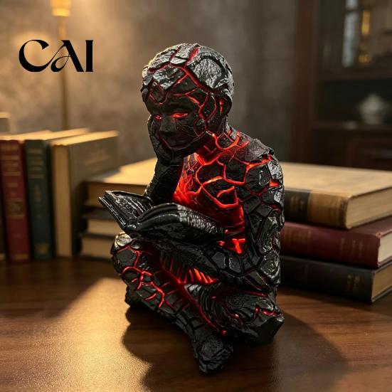Статуэтка «Абстрактный Мыслитель» Статуэтка «Читающий Человек с Трещинами», Светящаяся Арт-Статуя, Современная Художественная Настольная Статуэтка со Светодиодной Подсветкой для Домашнего Стола