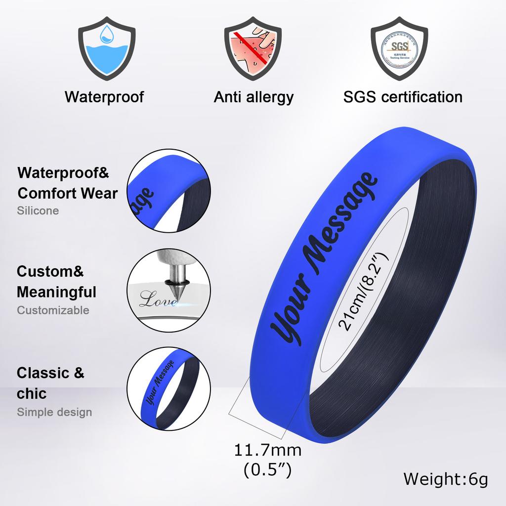 Personalized Silicone Wristbands Bracelet for Women Men, Customized Rubber Bangle, Engraved Gift for Events Party Awareness