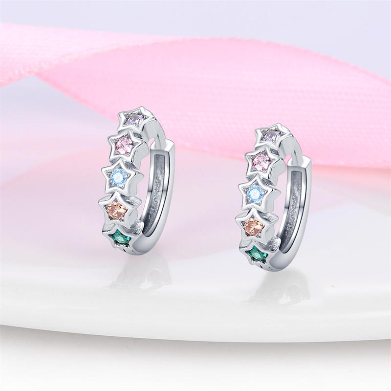 925 Silver Colorful Zircon-Inlaid Star Earrings For Women Wedding Engagement Charm Earrings Jewelry Gift
