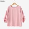 Женская повседневная однотонная блузка с круглым вырезом и рукавом 3/4