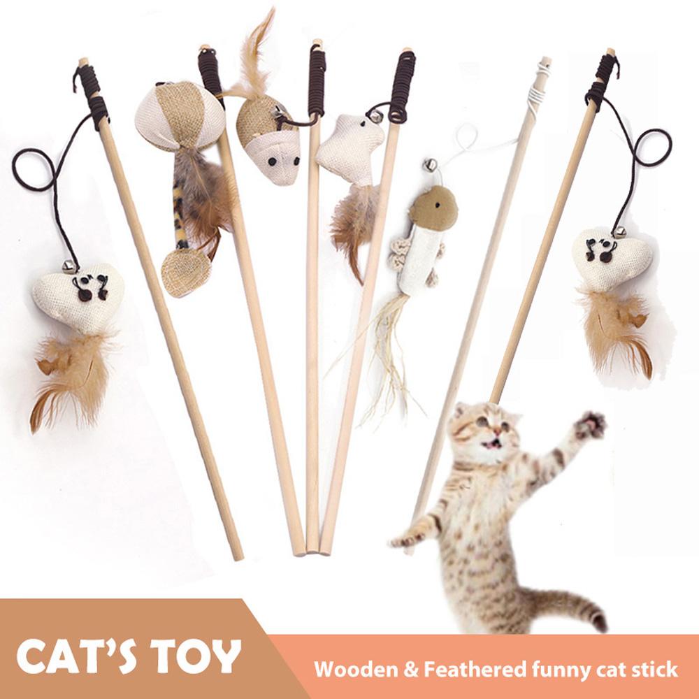 Kitten Feather Scratching Mouse With Mini Bell Tease Cat Rod Cat Toy Pet Supplies Interactive Stick