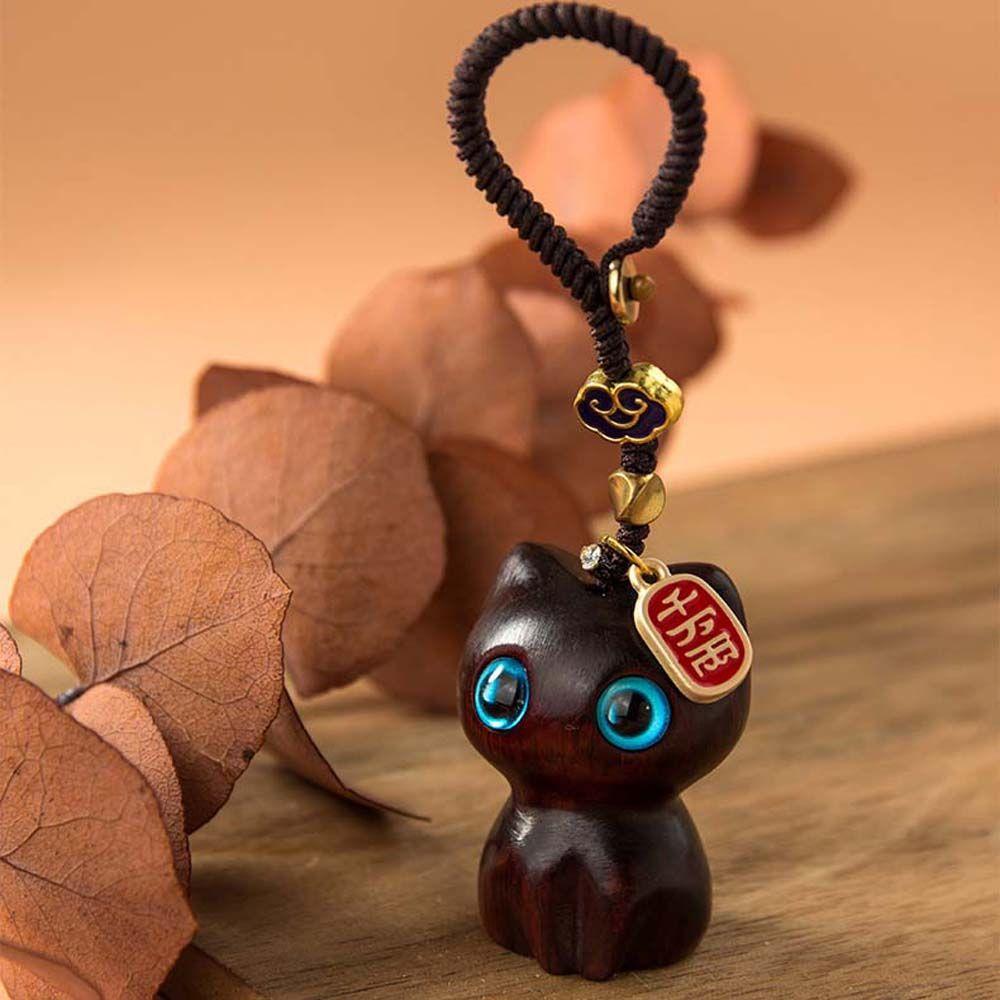 Sandalwood Wooden Wooden Cat Keychain Mobile Phone Strap Mobile Phone Lanyard Mobile Phone Chain