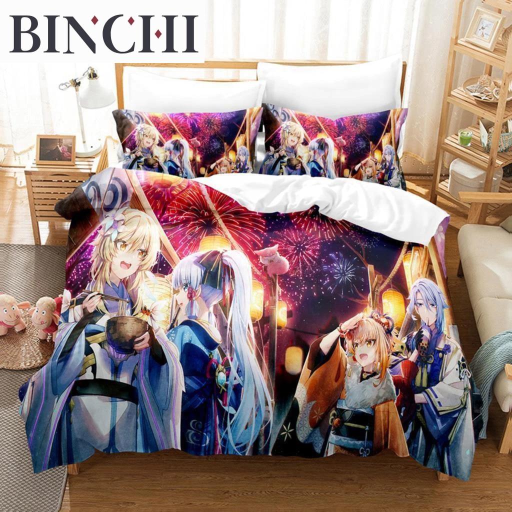 3D-принт аниме Genshin Impact Lumine пододеяльник мультфильм девочка постельное белье комплект двуспальная кровать комплект для настройки домашний текстиль