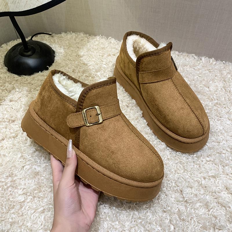 Женские модные зимние ботинки больших размеров Нового стиля Толстая подошва Зимние теплые Утолщенные хлопковые туфли Универсальные для работы Накладные туфли