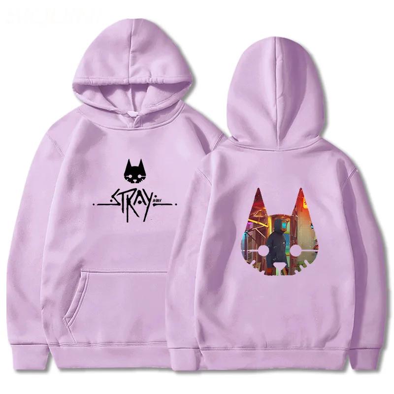 Кот из игры Stray Аниме Худи Горячая Игровая Печать Одежда Мужская Зимняя Флисовая Толстовка Свитшоты Оверсайз Винтажные Унисекс Теплые