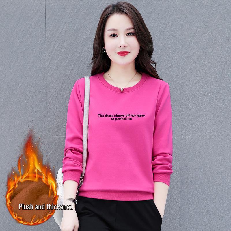 Женская толстовка с круглым вырезом – весна/осень 2025, длинный рукав, модный бархатный топ Plus