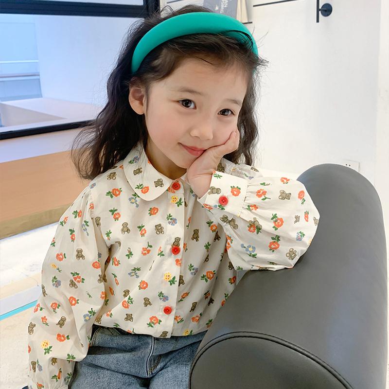 Рубашка с длинными рукавами и мультяшным рисунком для девочек, приятная для кожи и дышащий рубашечный воротник