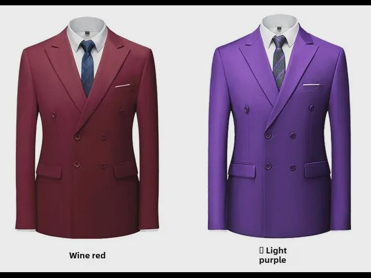 Мужской двубортный деловой костюм-двойка красного цвета