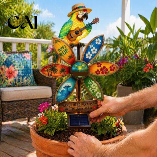 Backyard Patio Decor Resin Solar Parrot Garden Light Ground Stake, Waterproof Outdoor Stake Tropical Energy Saving Lamps Yard for Lawn Pathway