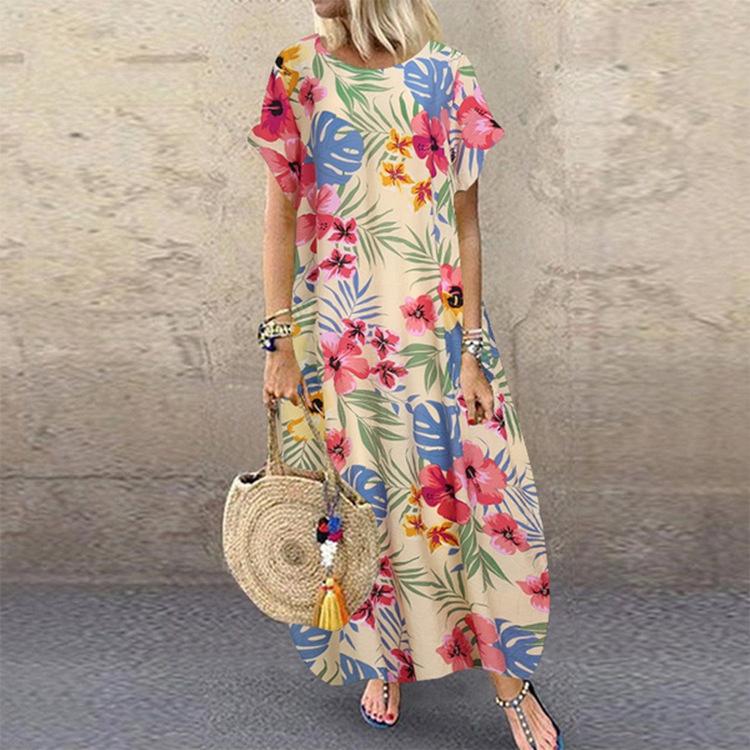 GMXIA Women's Fashion Summer Spring Floral Print Short Sleeve O-Neck Casual Dresses