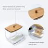 Cotton Swab Box - Transparent Bamboo Cover Dustproof Cotton Swab Toothpick Storage Box Multi-Purpose Visible Dispenser