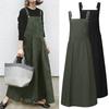 Women Casual Solid Dress Pocket Strap Long Loose Big Swing Dress