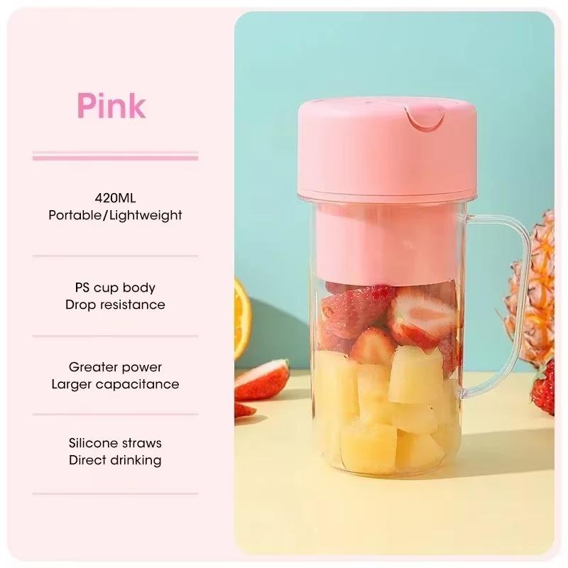 Portable USB Rechargeable Electric Juicer 420ml Ideal for Travel Smoothie Cups with Straw Feature