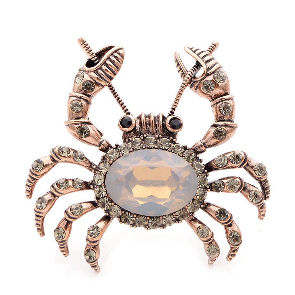Blucome Fashion Large Crab Shape Brooches Gold Color Crystal Jewelry Pins Women Children Clothes Accessories Scarf Buckles