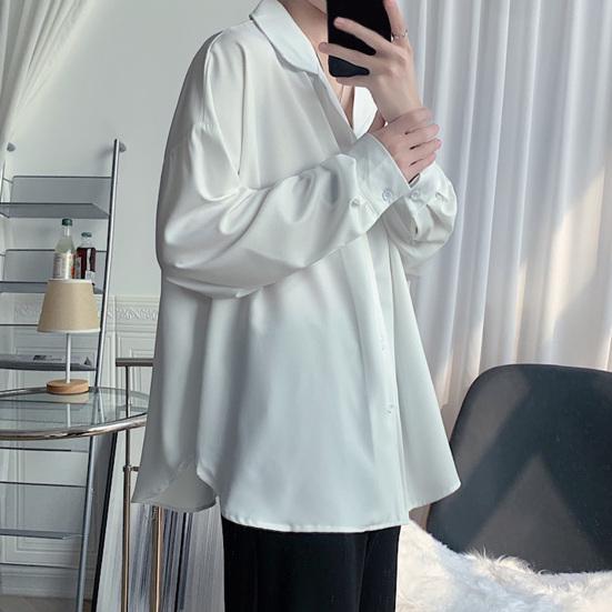 Мужская рубашка с кубинским воротником, длинный рукав, на пуговицах, повседневная рубашка свободного кроя, однотонная рубашка для работы, вечеринок, свиданий