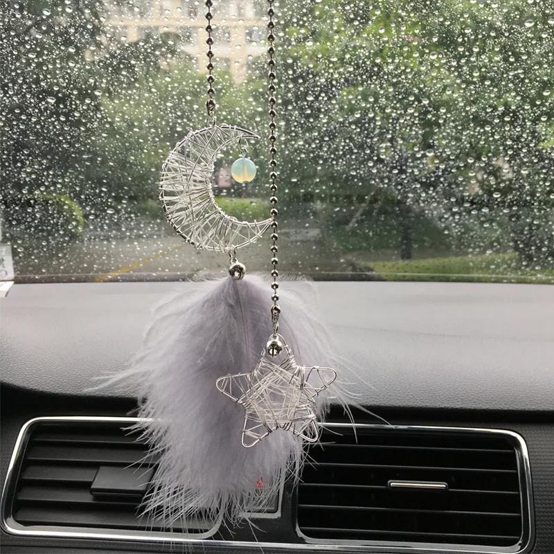 Boho Dreamcatcher Car Mirror Pendant - Pastel Feathers & Silver Charms, Premium Rearview Decoration