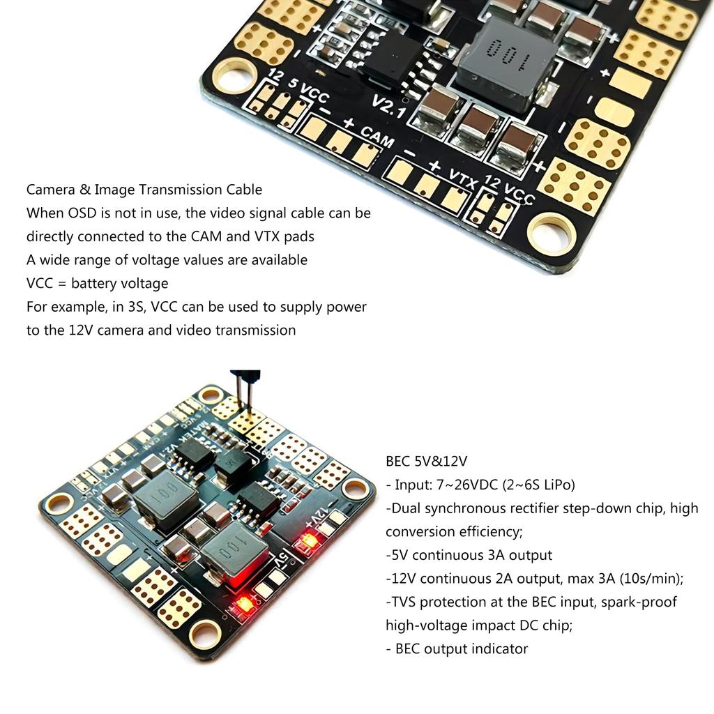 Matek Power Hub - распределительная плата питания с двойным выходом BEC 5 В и 12 В, эффективная для квадрокоптера