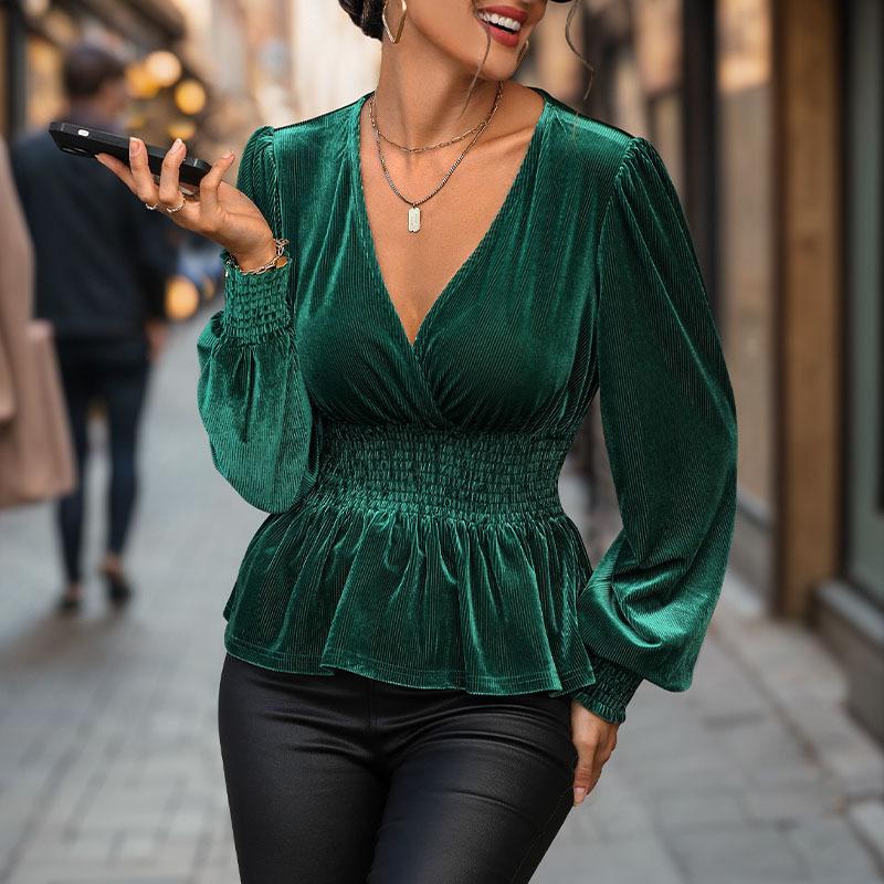 Модная и повседневная осенняя женская рубашка из бархата с длинными рукавами