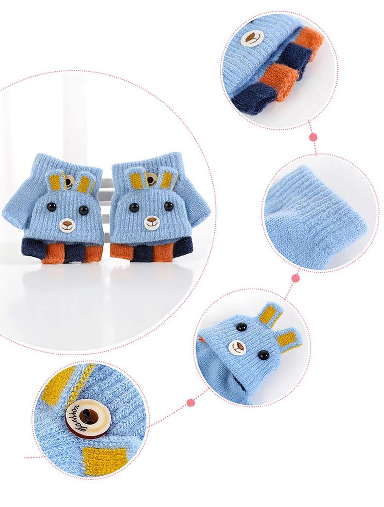 Eigenn Knit Gloves for Boys and with Mitten Fingerless and Warm and Perfect for Snow and More Kids' Babies, Girls, Covers, Half-Finger, Play, School,