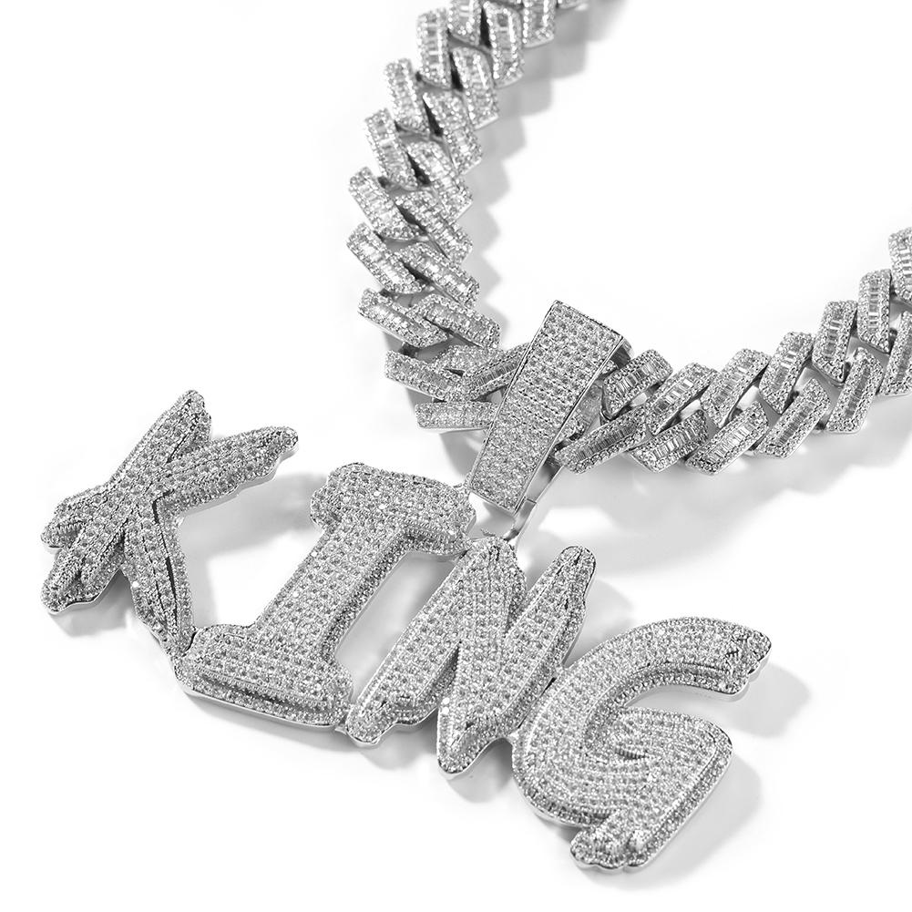 THE BLING KING Custom Bold Brush Font Letter Name Pendant Necklace Micro Paved Out Cubic Zirconia Chain Necklace Hiphop Jewelry