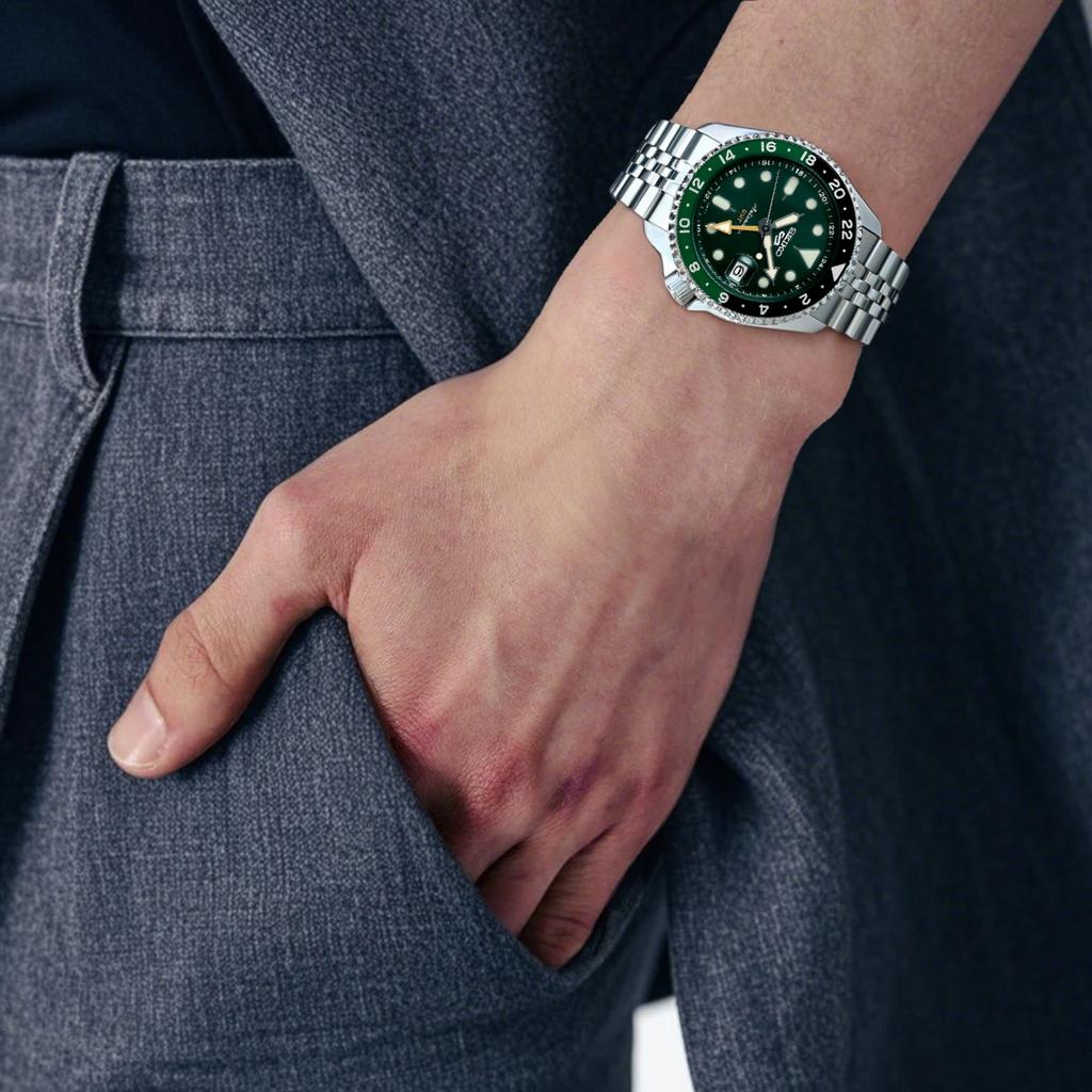 Seiko SKX Водонепроницаемые до 100 м Автоматический/Ручной Механический Механизм Часы с Браслетом из Нержавеющей Стали SSK035