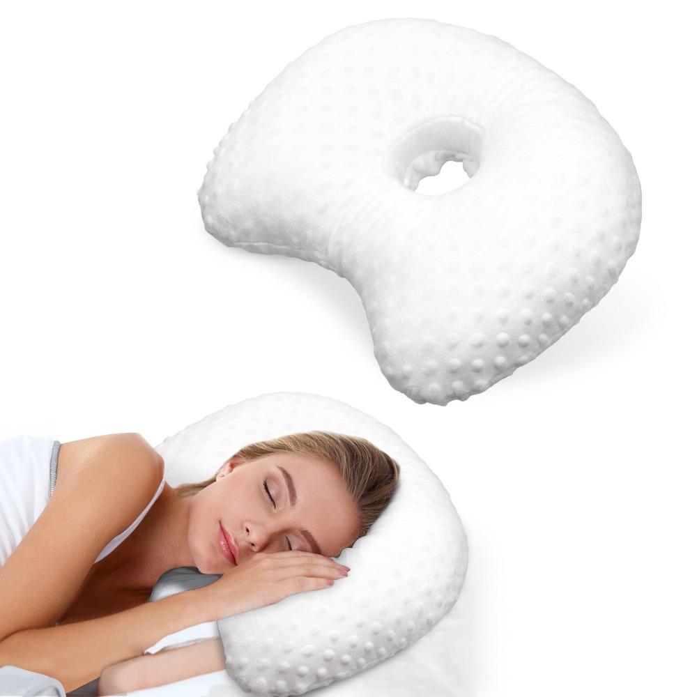 Breathable Curved Side Sleeping Pillow Cotton Filling Pillow with Ear Hole  for Ear Pain Relief