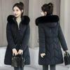 Winter Fashion Big Fur Collar Cotton-padded Jacket, Hooded Cotton-padded Jacket, Mid-length Middle-aged Slim-fit Thick Padded Jacket