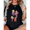 Colorful Cartoon Characters Sports-Style Printed Black Women's Short-Sleeve T-Shirt