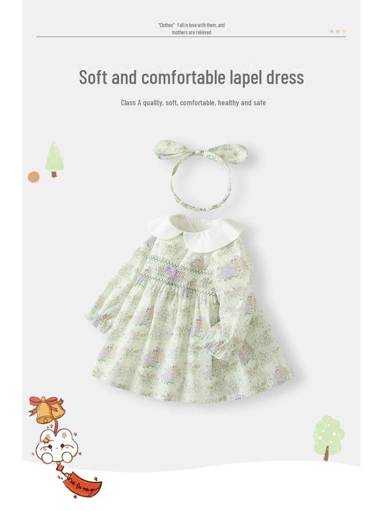 Юбка принцессы с длинными рукавами для девочек, весна 2025 г., с пасторальным узором в виде бабочек