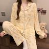 Gentle wind girl love cardigan pajamas can be worn outside spring new wrinkled cloth loungewear long-sleeved suit