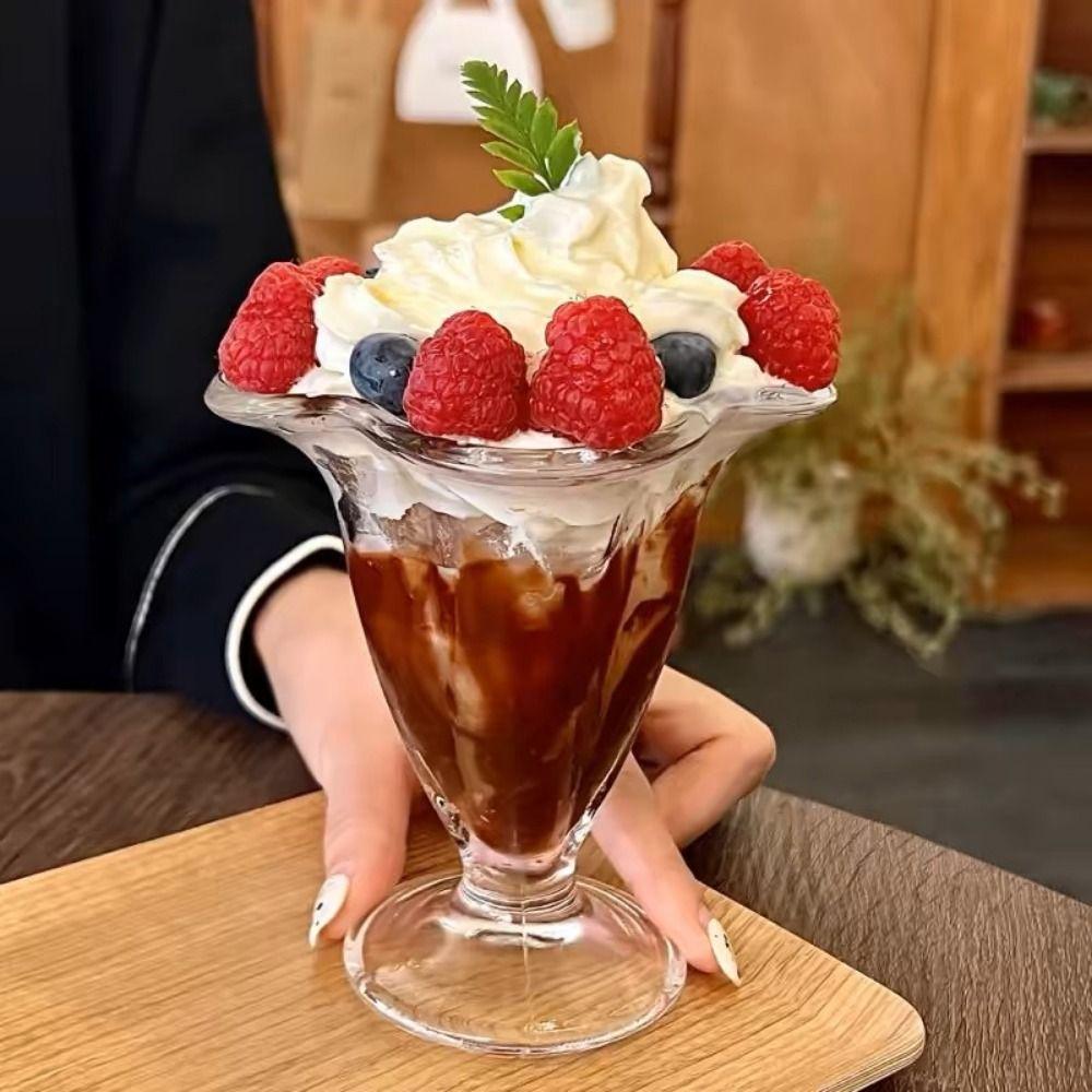 Elegant Ice Cream Cup Transparent Glass Goblet Simple Glass Pudding Cups  Dining Utensils