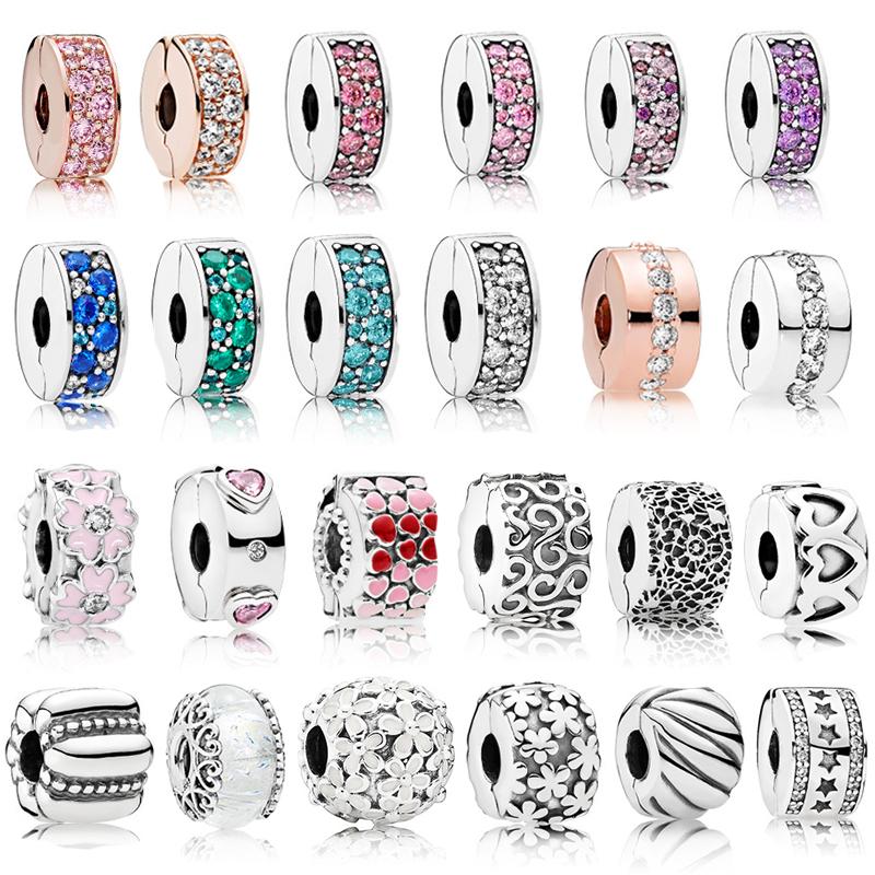 925 Sterling Silver Stopper Charms Swirl Clip Charm Polished Feathered Clip Fit Fashion Style Charm Bracelets Christmas Gift