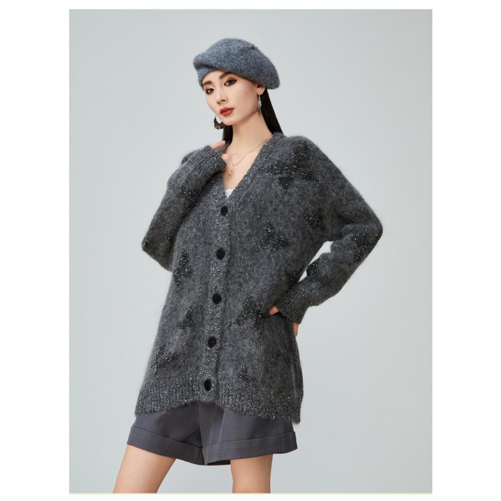 Dimanaf Свитера Кардиган Женский Узор Звезды Принт Пуговицы Свитера Вязание Свободный Свитер Осень 2025