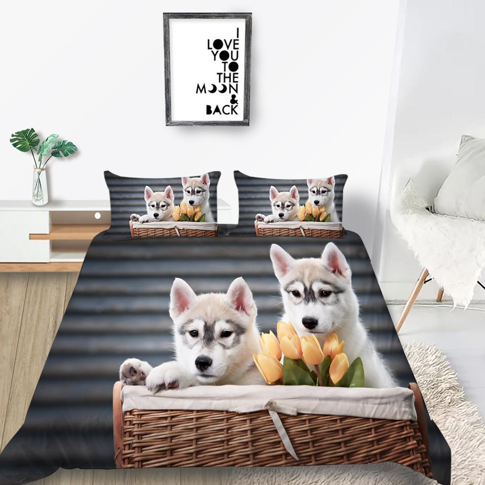 Новая мода Цветок Пододеяльник Комплект домашних животных Постельное белье Собаки Наволочка Дизайн Домашний текстиль Мультфильм Мужчина Женщина Одноместный Чехол на кровать King Size