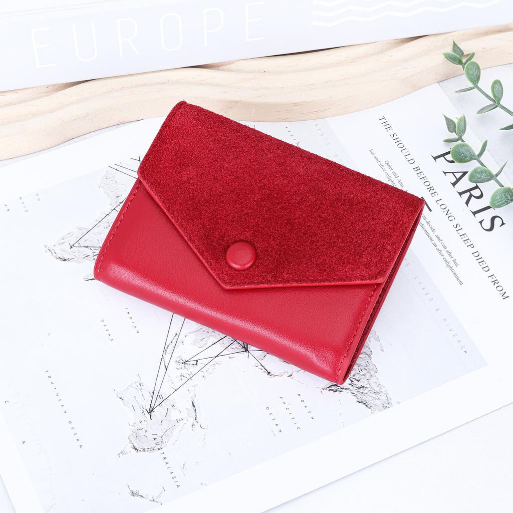 Fashion Envelope Leather Trifold Wallet - Snap Button Card Organizer with Zipper Pocket, Elegant Short Clutch for Women