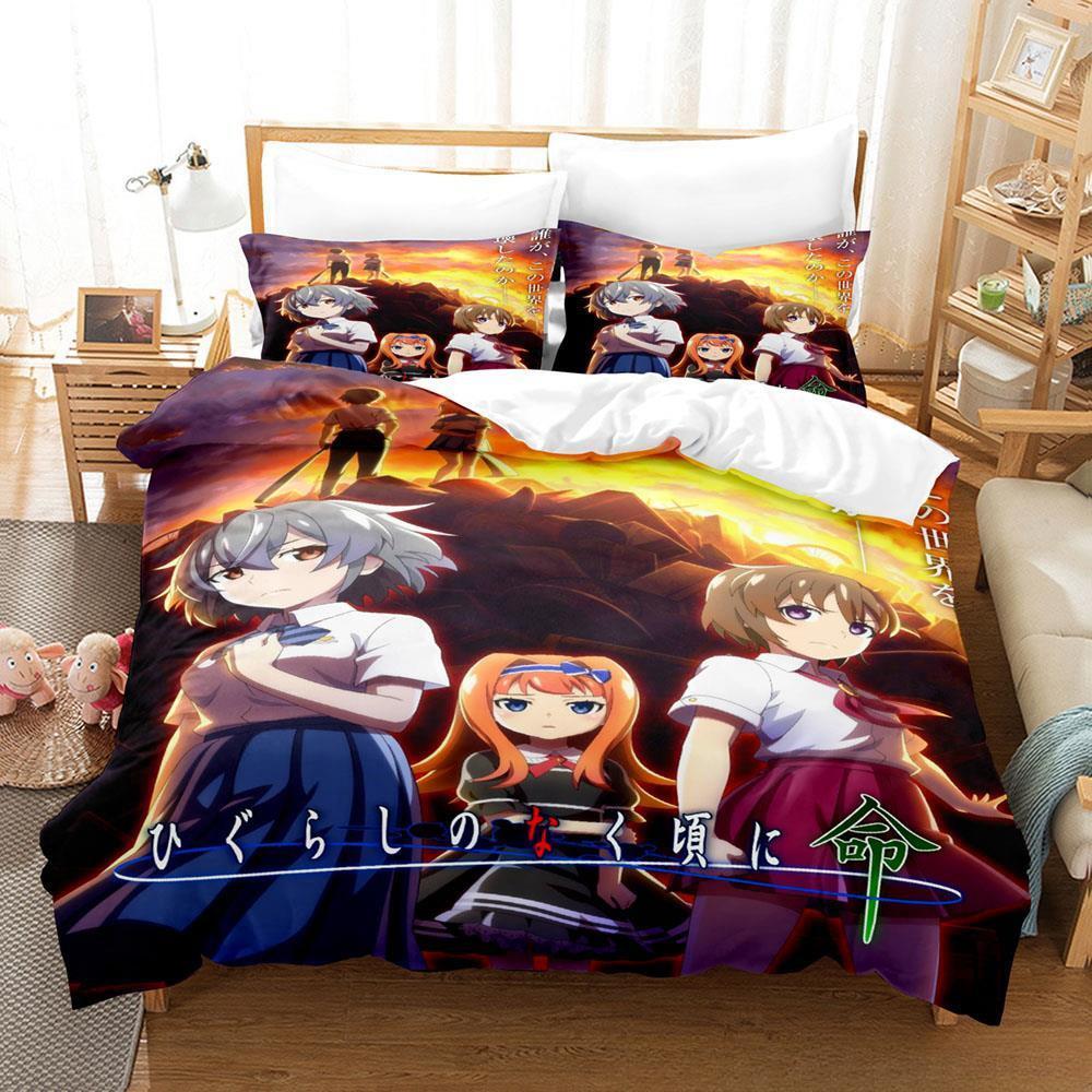 Higurashi When They Cry Игровой Комплект Постельного Белья Односпальный Полуторный Двуспальный Евро Кинг Сайз Пододеяльник для Спальни Взрослых Детей