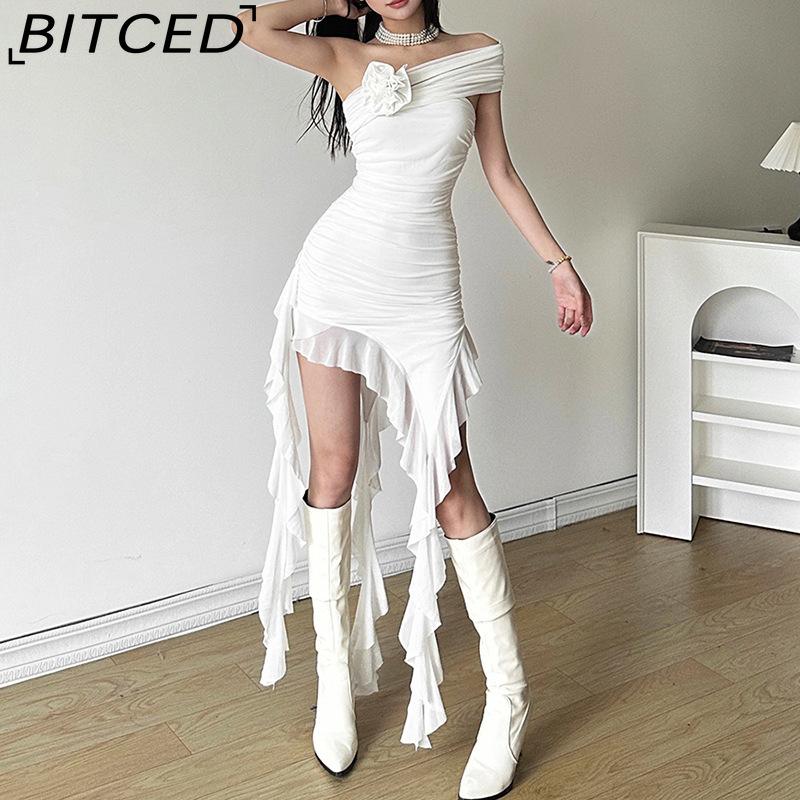 BITCED Весеннее женское однотонное облегающее платье-бюстье с высокой талией, модное, с открытыми плечами