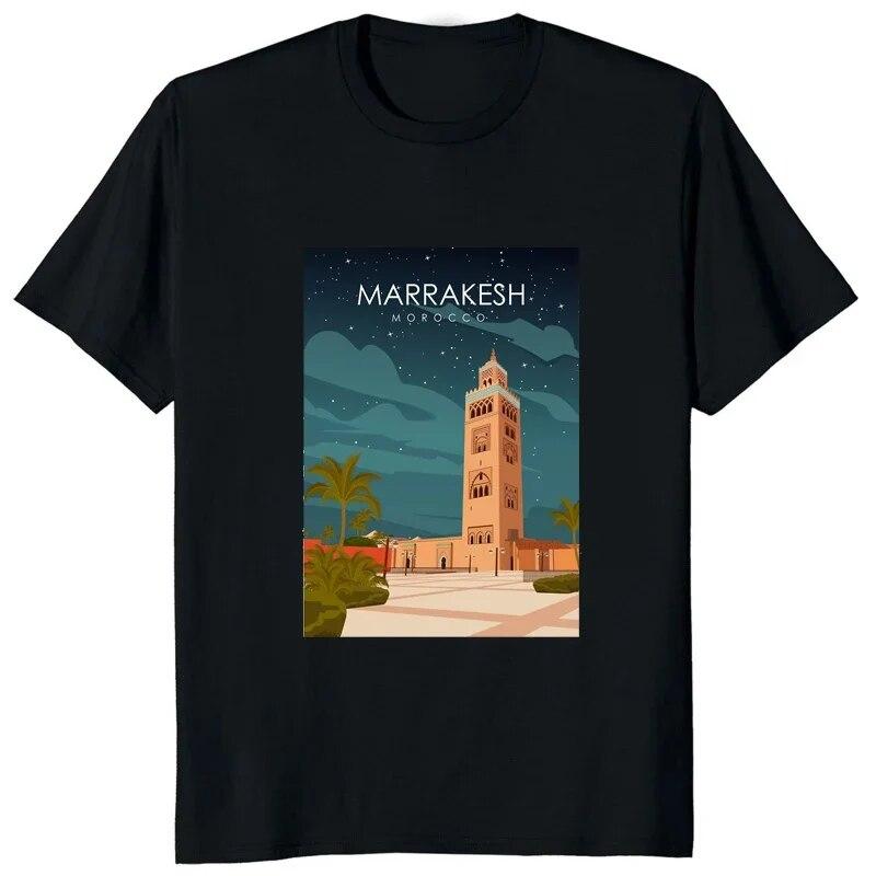 Дорожный плакат «Красивый город» в мультяшном стиле «Токио» Женская футболка с графическим принтом Всемирно известный курорт Футболка «Путешествие» унисекс