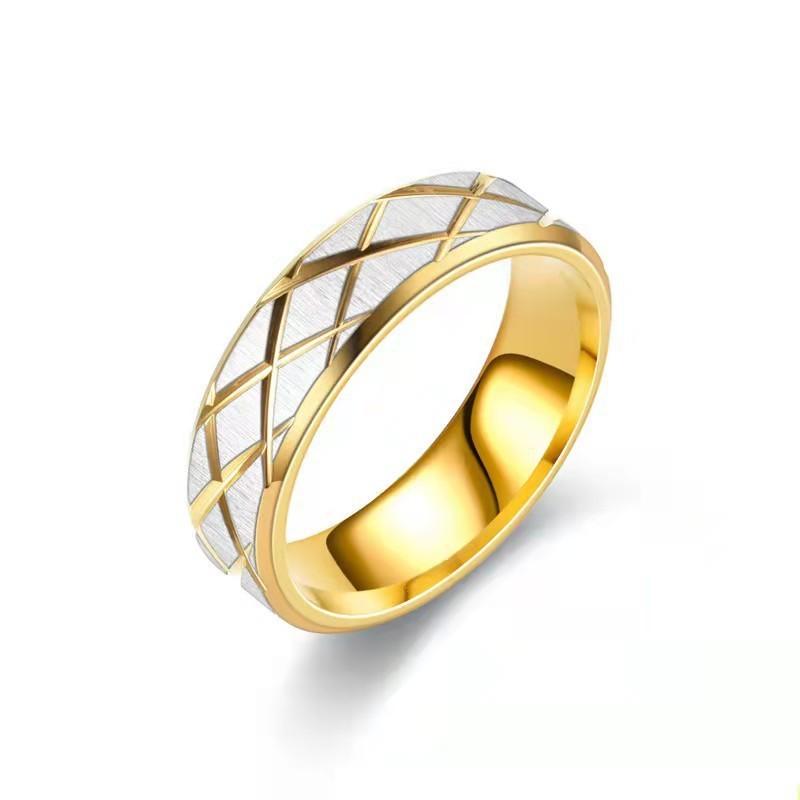 Titanium Steel Ring Women's Fashion Rhombus Grid Couple Ring Hand Jewelry