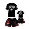 Boxing Muay Thai Training Set Quick Dry Compression T-Shirt Fight Shorts Gym Running Martial Arts