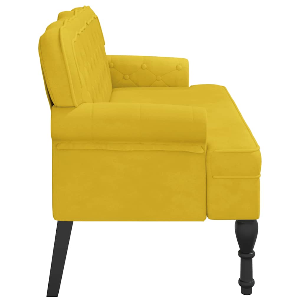 Yellow Velvet Upholstered Bench with Backrest 119.5 x 64.5 x 75 cm